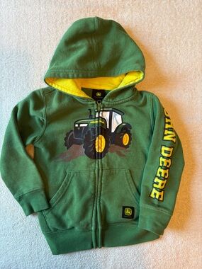 John Deere Green & Yellow Kids Hooded Full Zip Sweatshirt, Sz 3T